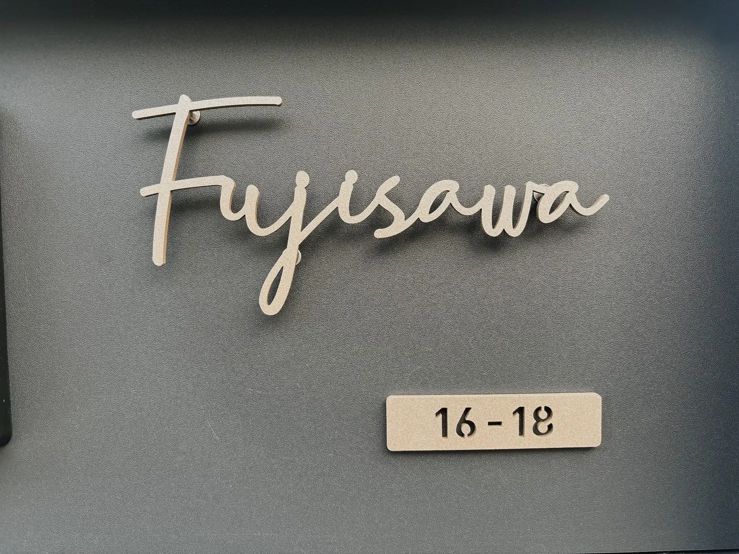 真鍮風のゴールド塗装 華奢でシンプルな手書き風切り文字表札【lcsr-22】