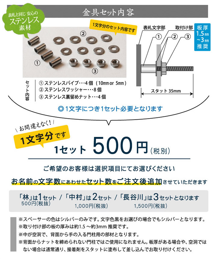 表札 ステンレス 取り付け金具 機能門柱