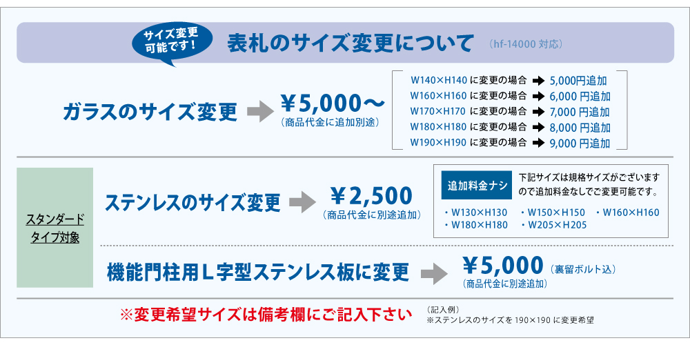 表札 ガラス サイズ変更