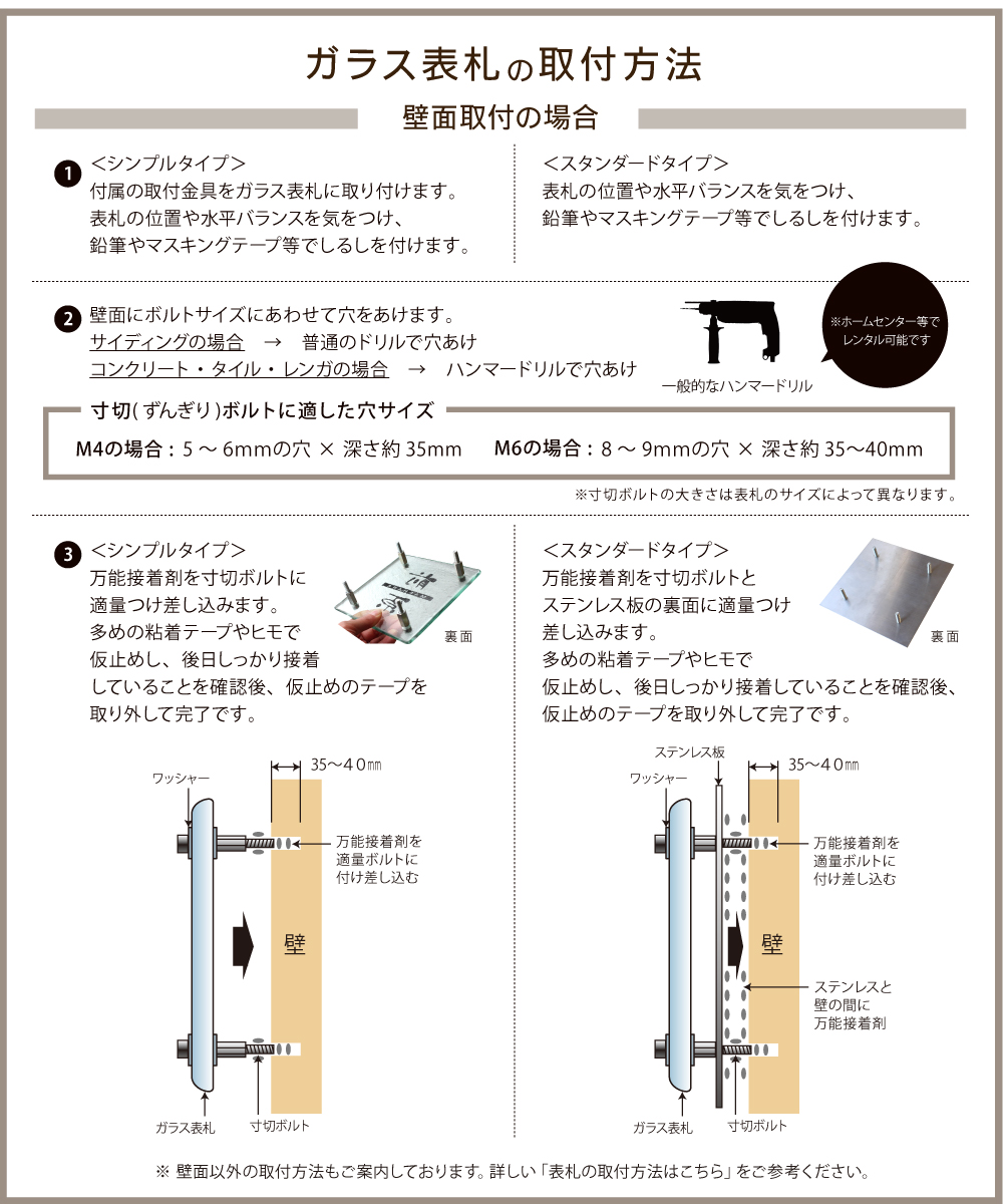 表札 ガラス 取り付け方法