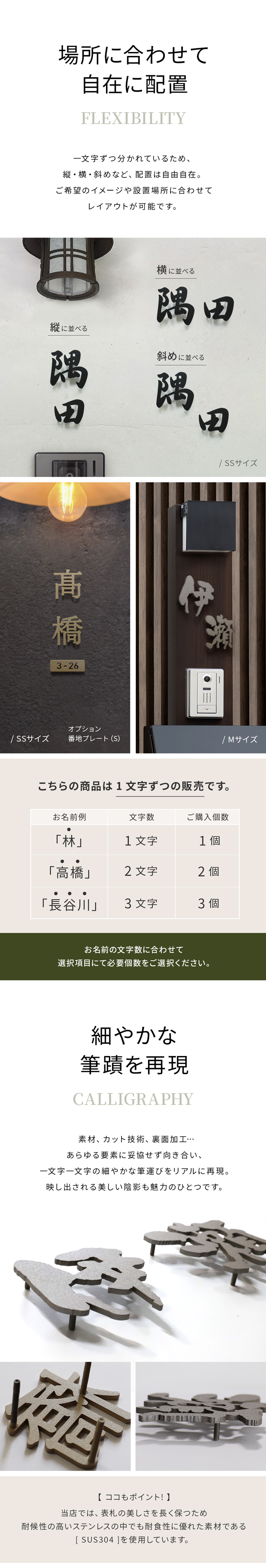 表札 ステンレス 玄関周りの四季に馴染む洗練された和文表札【LCSJ-01】