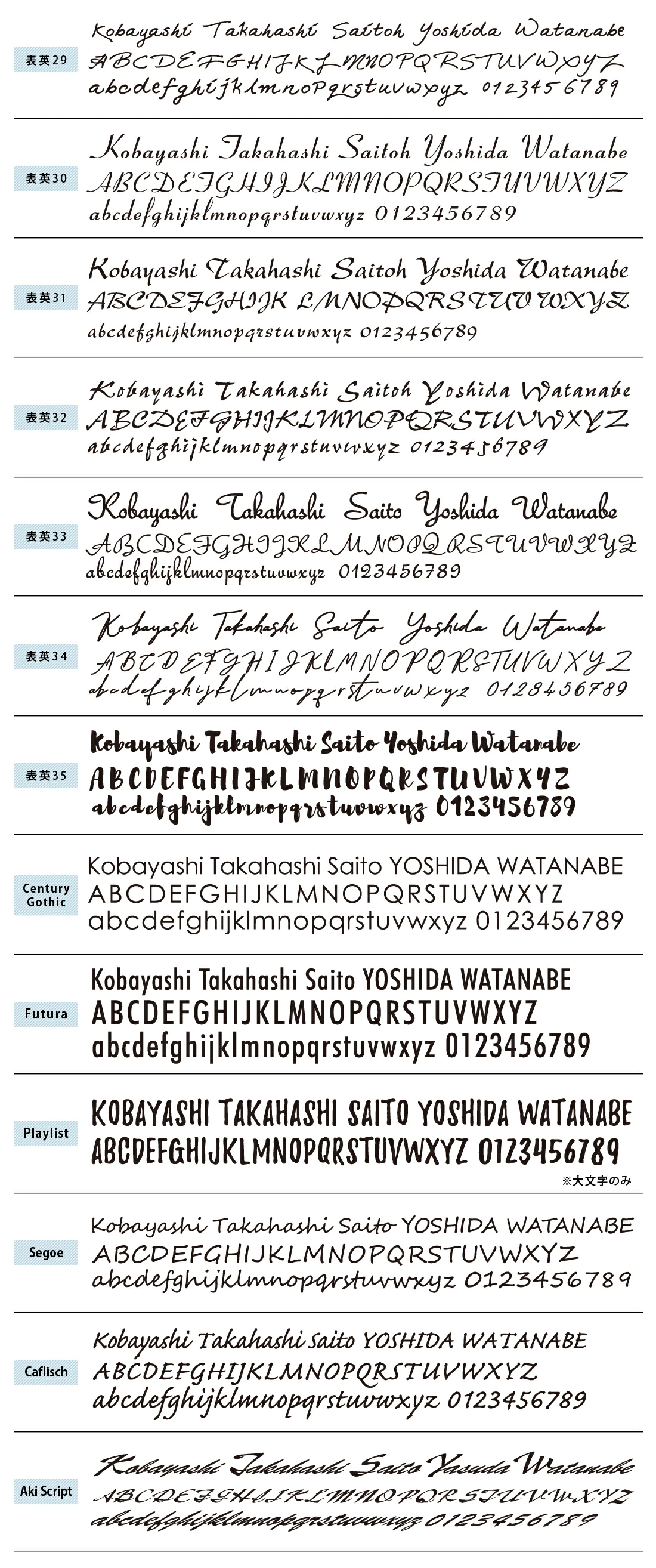 表札 書体 おすすめ 人気 英字 ローマ字 アルファベット