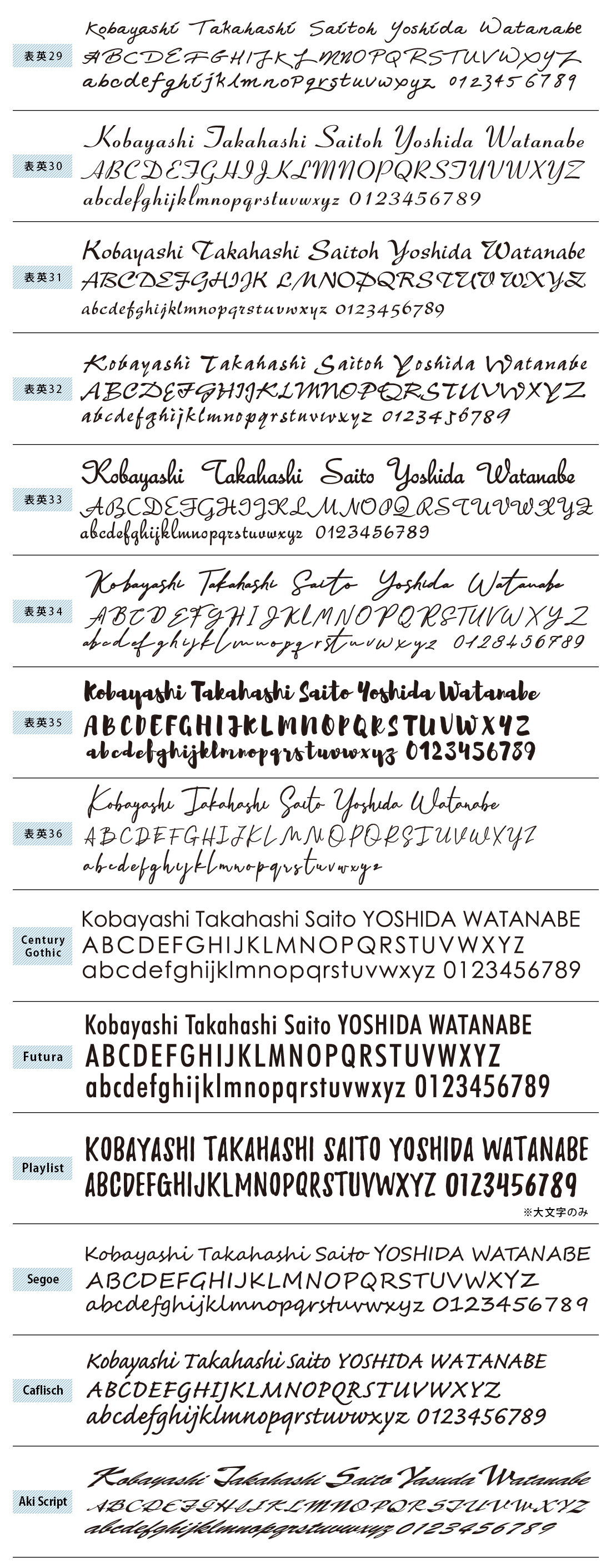 表札 書体 おすすめ 人気 英字 ローマ字 アルファベット