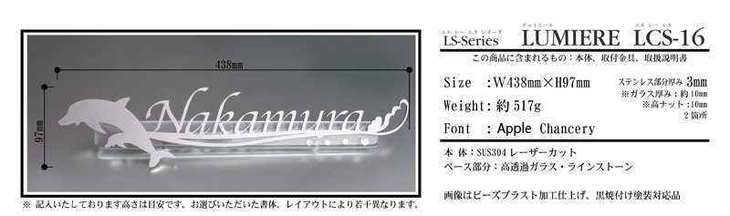 表札 ステンレス 切り文字 楽しげに泳ぐ2頭のイルカのモチーフ レーザーカットステンレス表札【LCS-16】