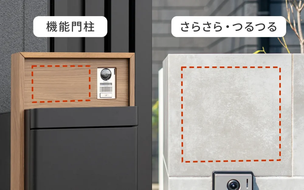 貼り付けに適したツルツルした面の機能門柱と外壁